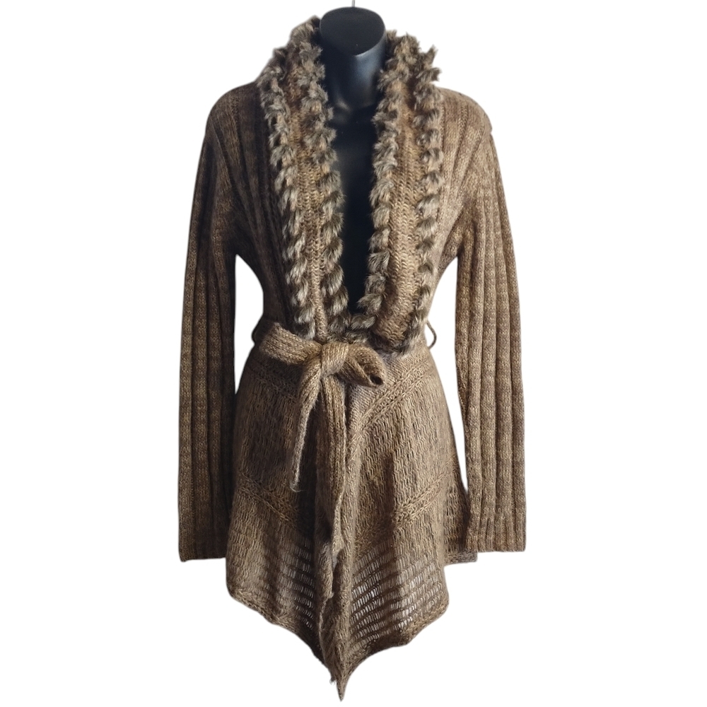 RXB Sweater Cardigan Women's Brown V-Neck Belt Size Medium